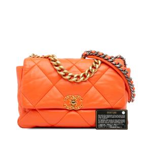 Chanel Orange Large 19 Lambskin Flap 10