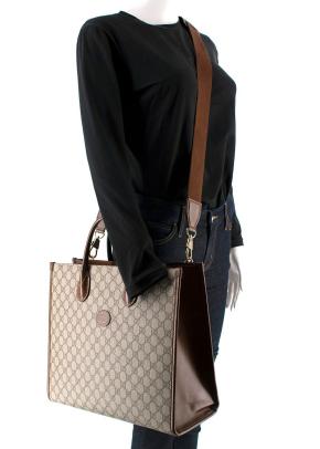 Gucci Brown Retro Monogram Pattern Canvas Tote Bag 11