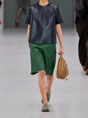 Loewe Green Distressed Leather Shorts 2