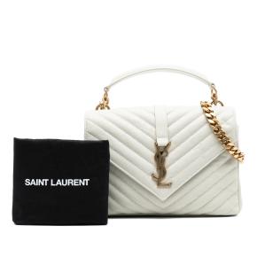 Saint Laurent White Medium Chevron Sheepskin Monogram College Satchel 8