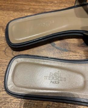 Hermes Black Leather Oran Sandals 6