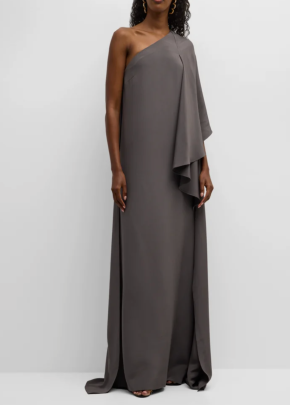 Koltson Draped One-Shoulder Side-Slit Double Silk Gown 2