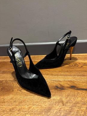 Gucci Black GG Velvet Heeled Sandals 10