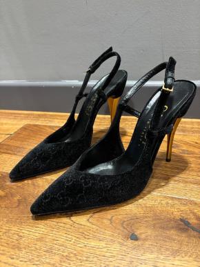 Gucci Black GG Velvet Heeled Sandals 6