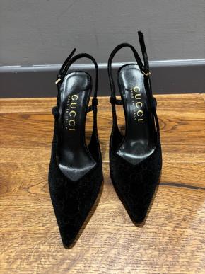 Gucci Black GG Velvet Heeled Sandals 2