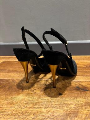 Gucci Black GG Velvet Heeled Sandals 3