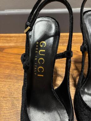 Gucci Black GG Velvet Heeled Sandals 8
