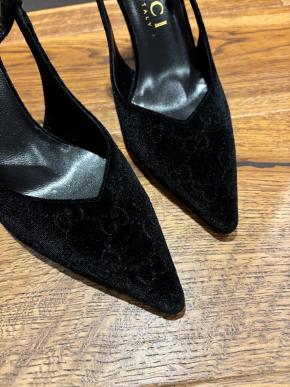 Gucci Black GG Velvet Heeled Sandals 7