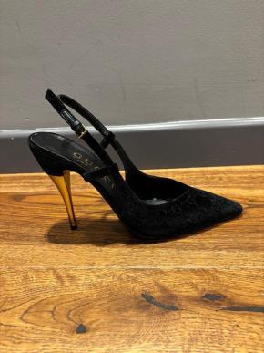 Gucci Black GG Velvet Heeled Sandals 9