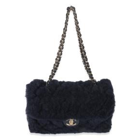 Chanel  Shearling Quilted Lambskin Medium Flap Bag in Navy 5