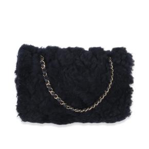Chanel  Shearling Quilted Lambskin Medium Flap Bag in Navy 2