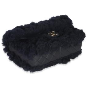 Chanel  Shearling Quilted Lambskin Medium Flap Bag in Navy 6