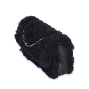 Chanel  Shearling Quilted Lambskin Medium Flap Bag in Navy 4