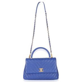 Chanel Medium Blue Chevron Coco Top Handle Bag 5