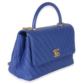 Chanel Medium Blue Chevron Coco Top Handle Bag 3