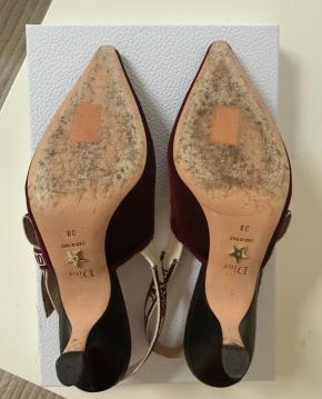 Dior Burgundy Velvet Sling Back Sandals 5