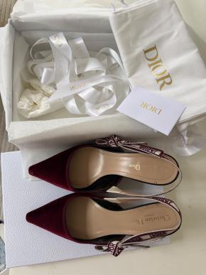Dior Burgundy Velvet Sling Back Sandals 7