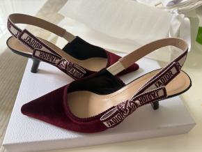 Dior Burgundy Velvet Sling Back Sandals 8