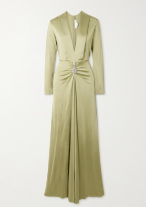 Victoria Beckham Crystal-Embellished Gathered Satin-Jersey Gown 2