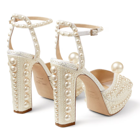 Jimmy Choo Sacaria 120 Pearl-Embellished Satin Platform Sandals 7