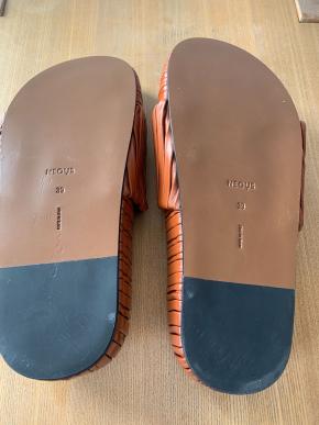 NEOUS Tan Brown Leather Slides 8