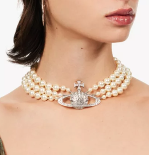 Vivienne Westwood Three Row Bas Relief Brass And Swarovski-Pearl Choker Necklace 3