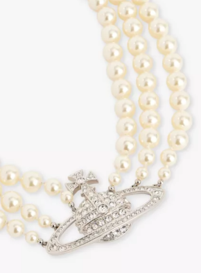 Vivienne Westwood Three Row Bas Relief Brass And Swarovski-Pearl Choker Necklace 2