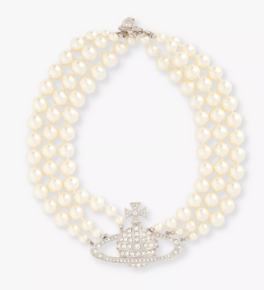 Vivienne Westwood Three Row Bas Relief Brass And Swarovski-Pearl Choker Necklace 4