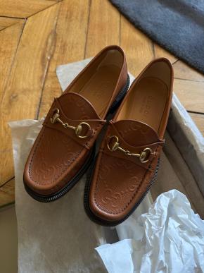 Gucci Tan Embossed Leather Loafers 2