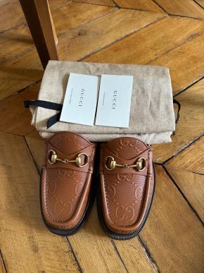 Gucci Tan Embossed Leather Loafers 4
