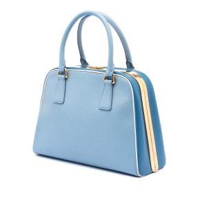 Prada Blue Bicolor Saffiano Lux Pyramid Frame Top Handle Bag 2