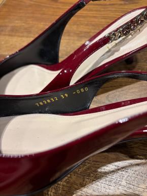 Gucci Burgundy Patent Slingback Sandals 7