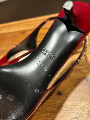 Gucci Burgundy Patent Slingback Sandals 6