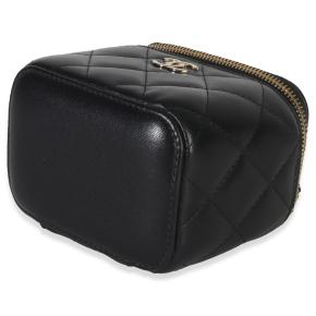 ChanelQuilted Black Lambskin Camelia Bow Chain Mini Vanity Case 7