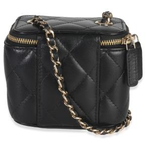 ChanelQuilted Black Lambskin Camelia Bow Chain Mini Vanity Case 2