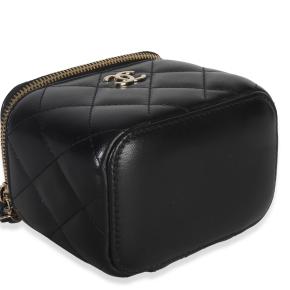 ChanelQuilted Black Lambskin Camelia Bow Chain Mini Vanity Case 6