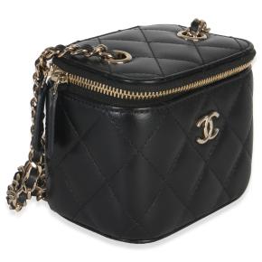 ChanelQuilted Black Lambskin Camelia Bow Chain Mini Vanity Case 3