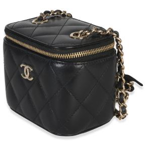ChanelQuilted Black Lambskin Camelia Bow Chain Mini Vanity Case 4