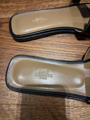 Hermes Black Leather Oran Sandals 11
