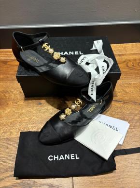 Chanel Embellished Black Sandals 9