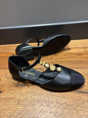 Chanel Embellished Black Sandals 7