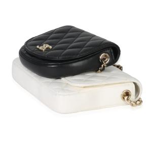 Chanel White Black Quilted Lambskin Small Side Packs Flap Bag 6
