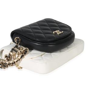 Chanel White Black Quilted Lambskin Small Side Packs Flap Bag 5