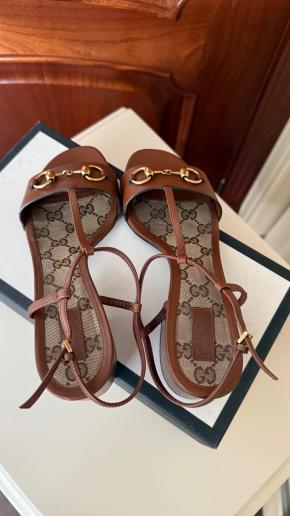 Gucci Tan Leather Horsebit Sandals 9