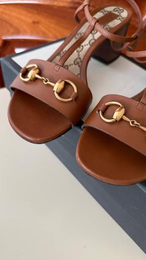 Gucci Tan Leather Horsebit Sandals 8