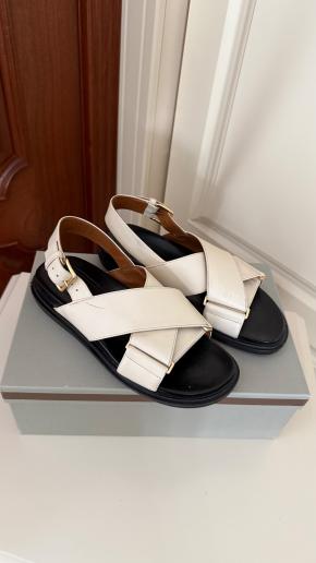 Marni Ivory Leather Flat Sandals 3