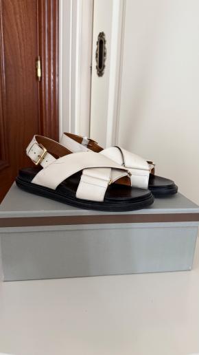 Marni Ivory Leather Flat Sandals 5