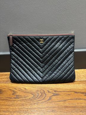Chanel Black Leather Chevron Pouch 3