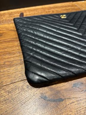 Chanel Black Leather Chevron Pouch 7