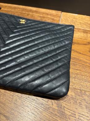 Chanel Black Leather Chevron Pouch 6